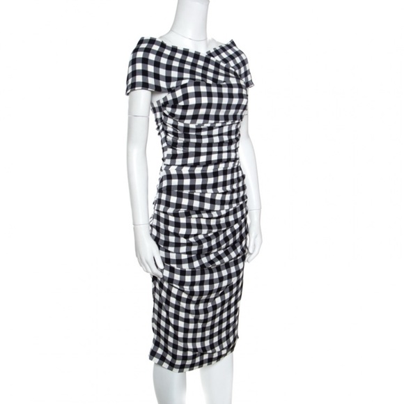 DOLCE & GABBANA Monochrome Gingham
Checked Ruched Bodycon Dress Size 2 - Picture 3 of 8